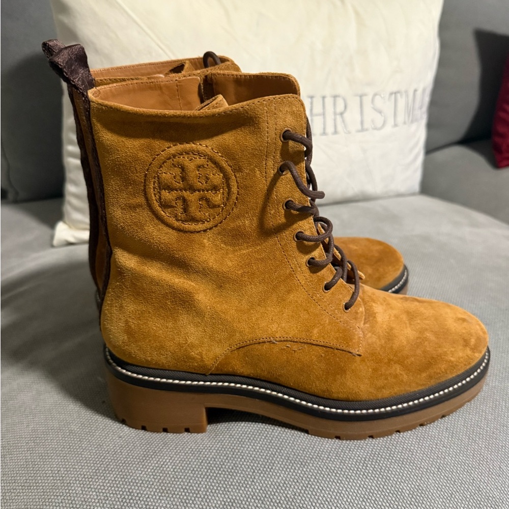 Tory Burch Brown Suede Lace-Up Boots